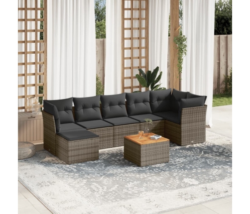 Set de sofás de jardín 8 pzas y cojines ratán sintético gris