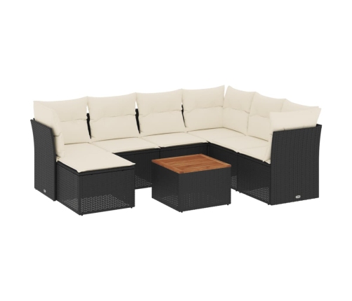 Set de sofás de jardín 8 piezas y cojines ratán sintético negro
