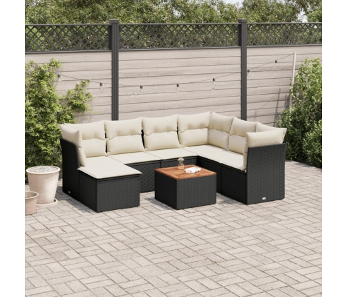 Set de sofás de jardín 8 piezas y cojines ratán sintético negro
