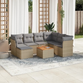 Juego de sofás de jardín con cojines beige 8 pzas ratán PE