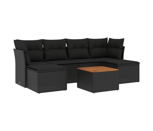 Set de comedor de jardín 7 pzas y cojines ratán sintético negro