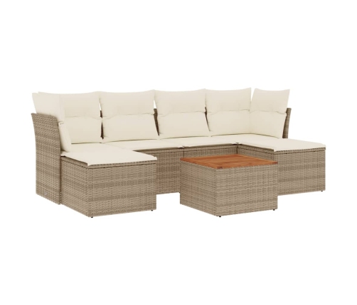Set sofás de jardín 7 piezas y cojines ratán sintético beige