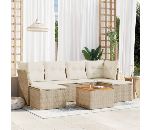 Set sofás de jardín 7 piezas y cojines ratán sintético beige