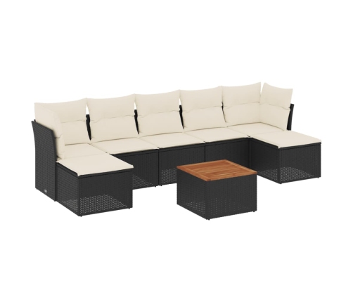 Set de sofás de jardín 8 piezas y cojines ratán sintético negro