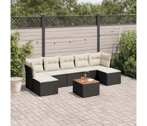 Set de sofás de jardín 8 piezas y cojines ratán sintético negro