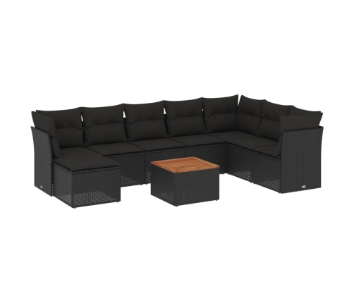 Set de sofás de jardín 8 piezas y cojines ratán sintético negro
