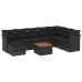 Set de sofás de jardín 8 piezas y cojines ratán sintético negro