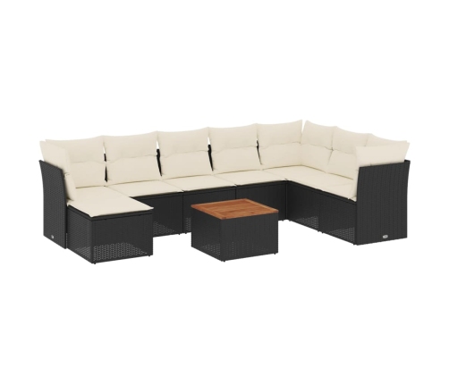 Set de sofás de jardín 8 piezas y cojines ratán sintético negro