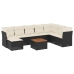 Set de sofás de jardín 8 piezas y cojines ratán sintético negro
