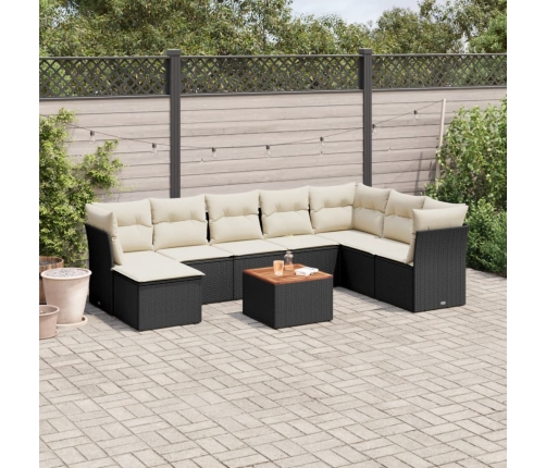 Set de sofás de jardín 8 piezas y cojines ratán sintético negro