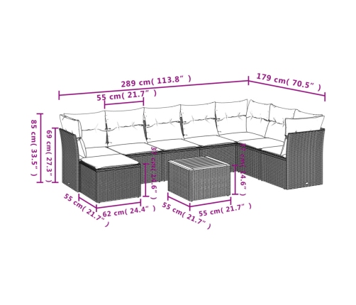 Set de sofás de jardín 9 pzas con cojines ratán sintético beige
