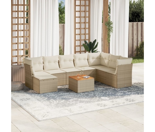 Set de sofás de jardín 9 pzas con cojines ratán sintético beige
