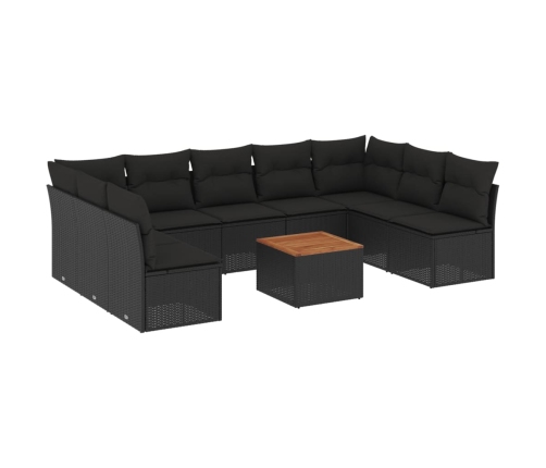 Set de sofás de jardín 10 pzas cojines ratán sintético negro