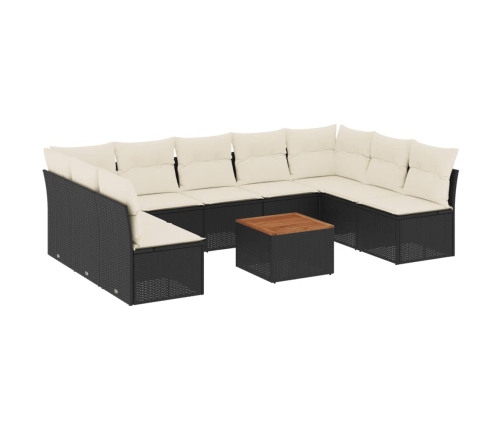 Set de sofás de jardín 10 pzas cojines ratán sintético negro