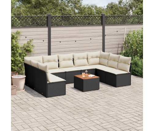 Set de sofás de jardín 10 pzas cojines ratán sintético negro