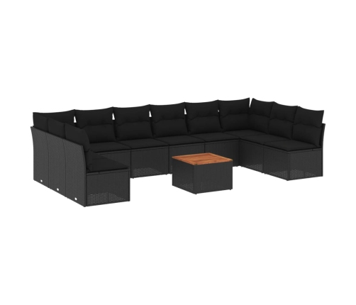 Set de sofás de jardín 11 pzas y cojines ratán sintético negro