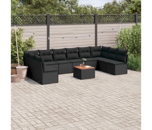 Set de sofás de jardín 11 pzas y cojines ratán sintético negro