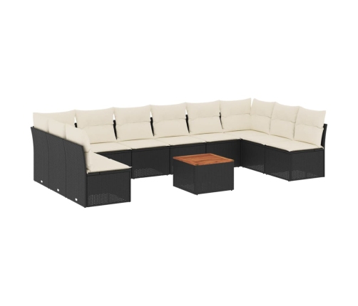 Set de sofás de jardín 11 pzas y cojines ratán sintético negro