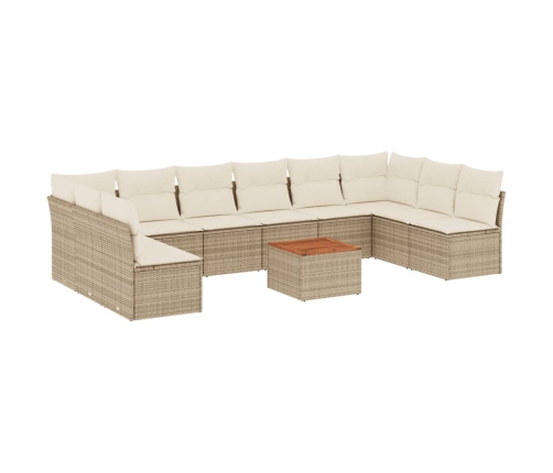 Set de sofás de jardín 11pzas con cojines ratán sintético beige