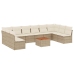 Set de sofás de jardín 11pzas con cojines ratán sintético beige