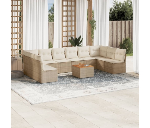 Set de sofás de jardín 11pzas con cojines ratán sintético beige