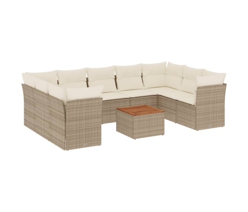 Juego de sofás jardín con cojines beige 10 pzas ratán sintético