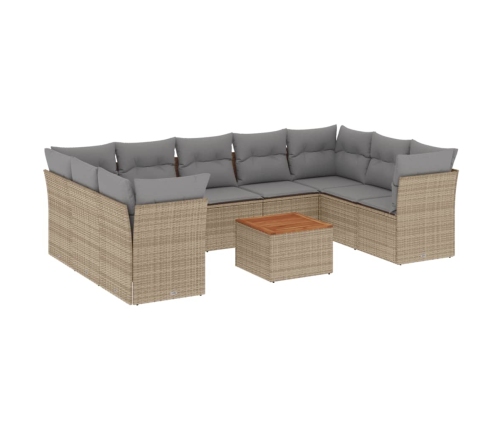 Juego de sofás jardín con cojines beige 10 pzas ratán sintético