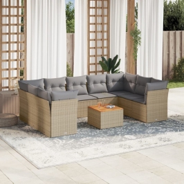 Juego de sofás jardín con cojines beige 10 pzas ratán sintético