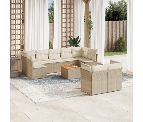 Juego de sofás jardín con cojines beige 10 pzas ratán sintético