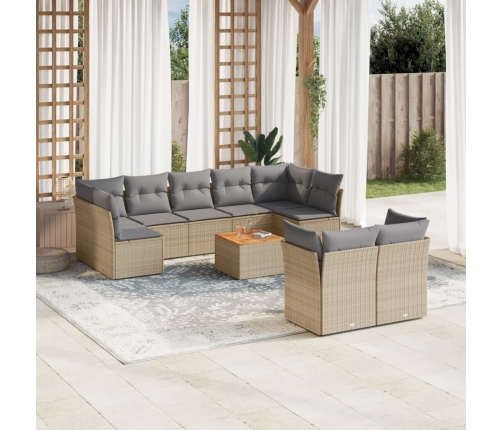 Juego de sofás jardín con cojines beige 10 pzas ratán sintético