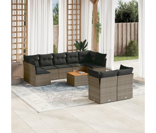 Set de sofás de jardín 10 pzas con cojines ratán sintético gris