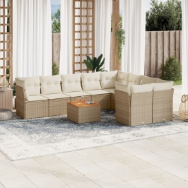 Juego de sofás jardín con cojines beige 10 pzas ratán sintético