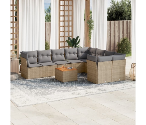 Juego de sofás jardín con cojines beige 10 pzas ratán sintético