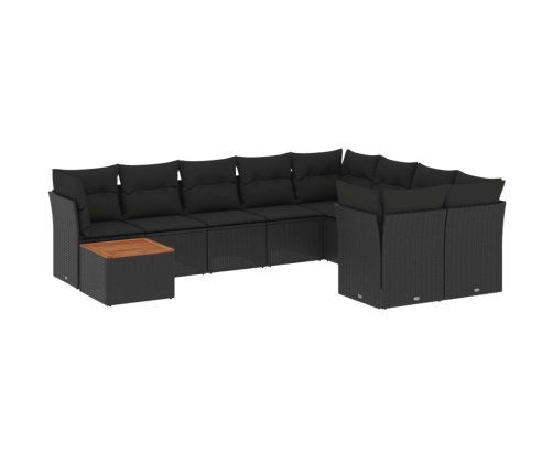 Set de sofás de jardín 10 pzas cojines ratán sintético negro
