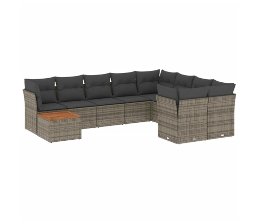 Set de sofás de jardín 10 pzas con cojines ratán sintético gris