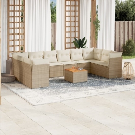 Set de sofás de jardín 11pzas con cojines ratán sintético beige