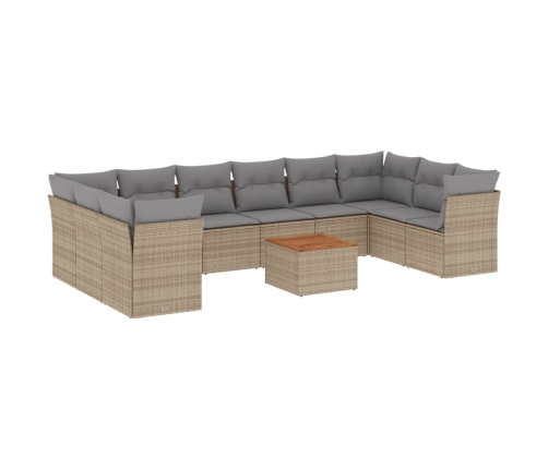 Set de sofás de jardín 11pzas con cojines ratán sintético beige