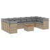 Set de sofás de jardín 11pzas con cojines ratán sintético beige