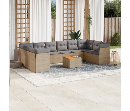 Set de sofás de jardín 11pzas con cojines ratán sintético beige