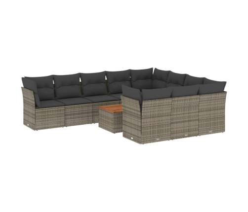 Set de sofás de jardín 11 pzas y cojines ratán sintético gris