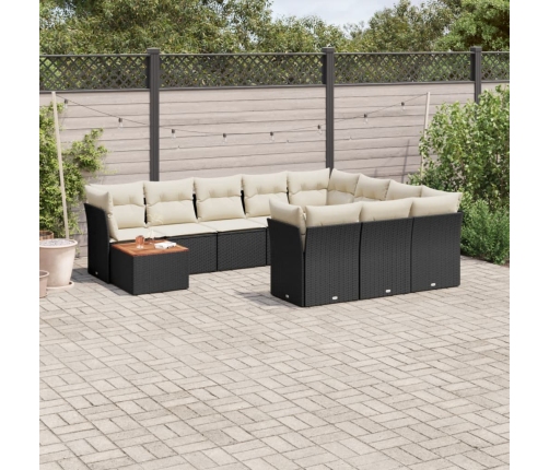 Set de sofás de jardín 11 pzas y cojines ratán sintético negro