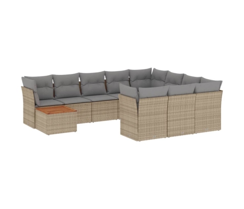 Set de sofás de jardín 11pzas con cojines ratán sintético beige