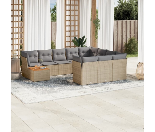 Set de sofás de jardín 11pzas con cojines ratán sintético beige