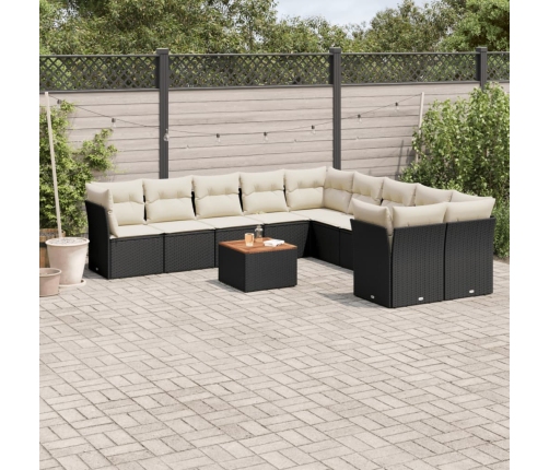 Set de sofás de jardín 11 pzas y cojines ratán sintético negro