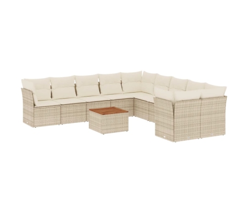 Set de sofás de jardín 11pzas con cojines ratán sintético beige