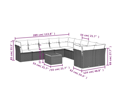 Set de sofás de jardín 11pzas con cojines ratán sintético beige