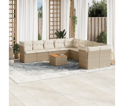 Set de sofás de jardín 11pzas con cojines ratán sintético beige