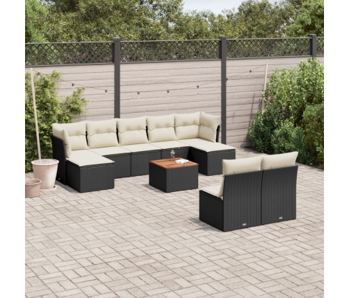 Set de sofás de jardín 10 pzas cojines ratán sintético negro