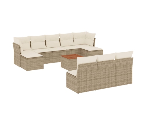 Set de sofás de jardín 11pzas con cojines ratán sintético beige