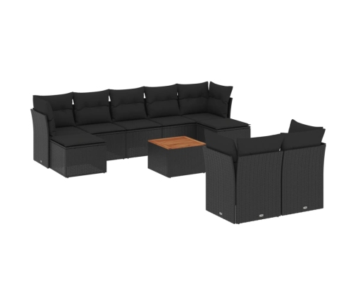 Set de sofás de jardín 10 pzas cojines ratán sintético negro